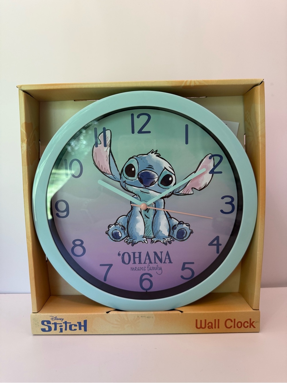 NIB Disney Stitch 'Ohana' Blue Wall Clock Battery Operated